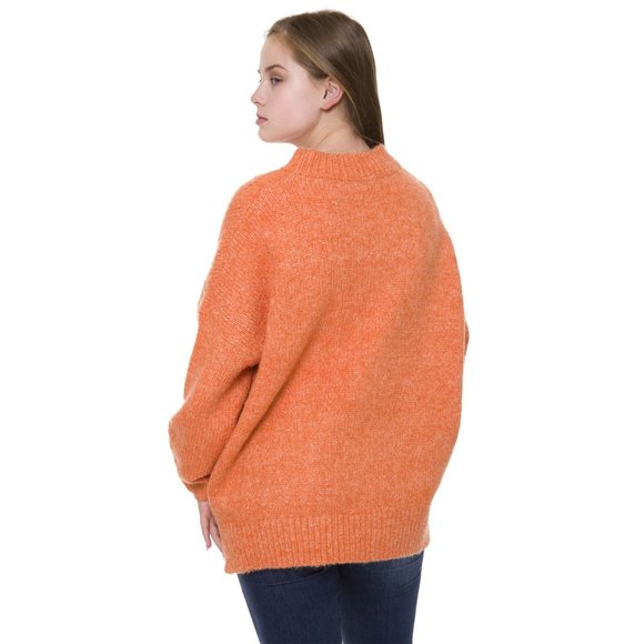 WOMENS CREAMY ORANGE OVERSIZED SOFT CREW NECK SWEATER - OS - Picture 2 of 6
